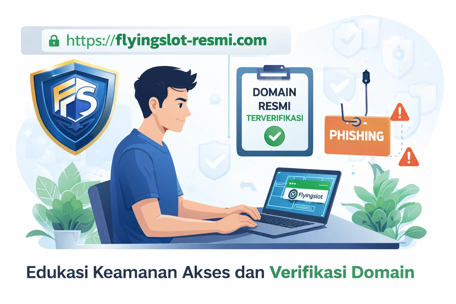 Ilustrasi edukasi keamanan akses dan verifikasi domain Flyingslot